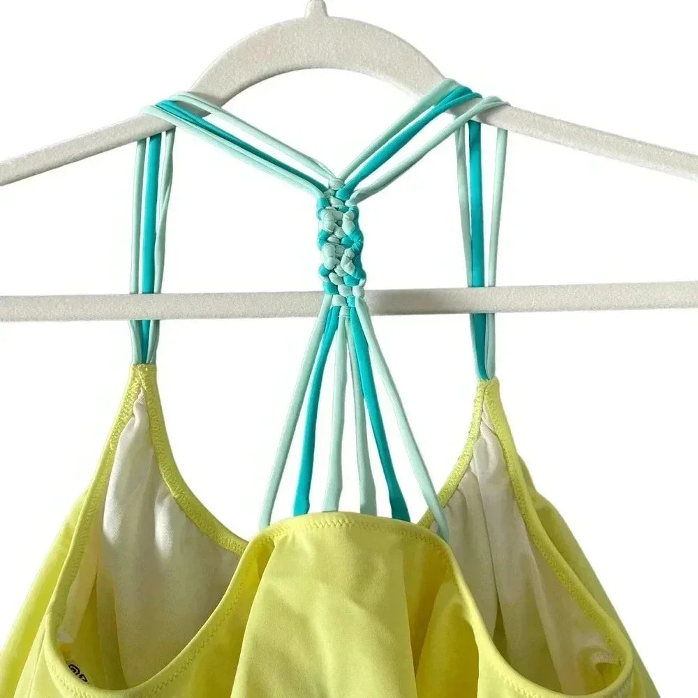 PINK Victoria's Secret Stretch Halter Ruffle Bikini Top Swimsuit Yellow Medium - Picture 4 of 7